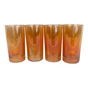 Vintage Marigold Iredescent Carnival Drinking Glasses 5" Tall Set of 4